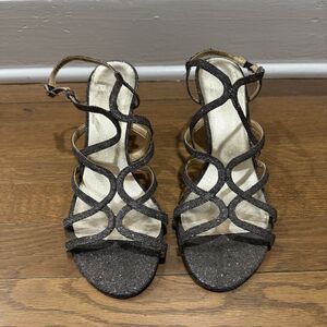 Stuart Weitzman Turningup Pyrite Cage Metallic Heels Sandals Women Size 10